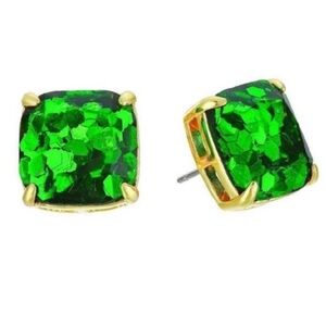 Kate Spade ♠️ New York something sparkly green glitter square studs